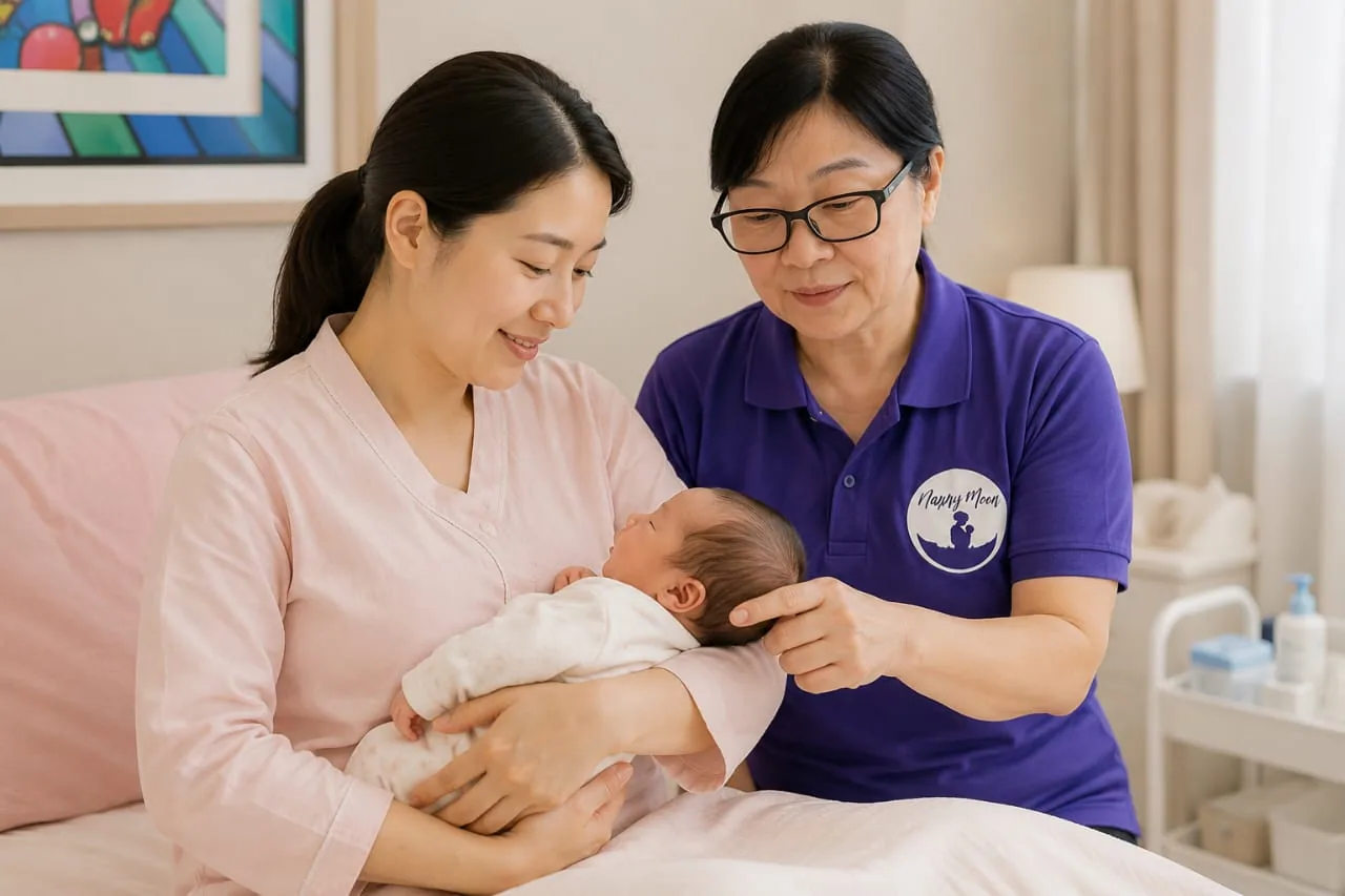 A mother speaking with her NannyMoon confinement nanny